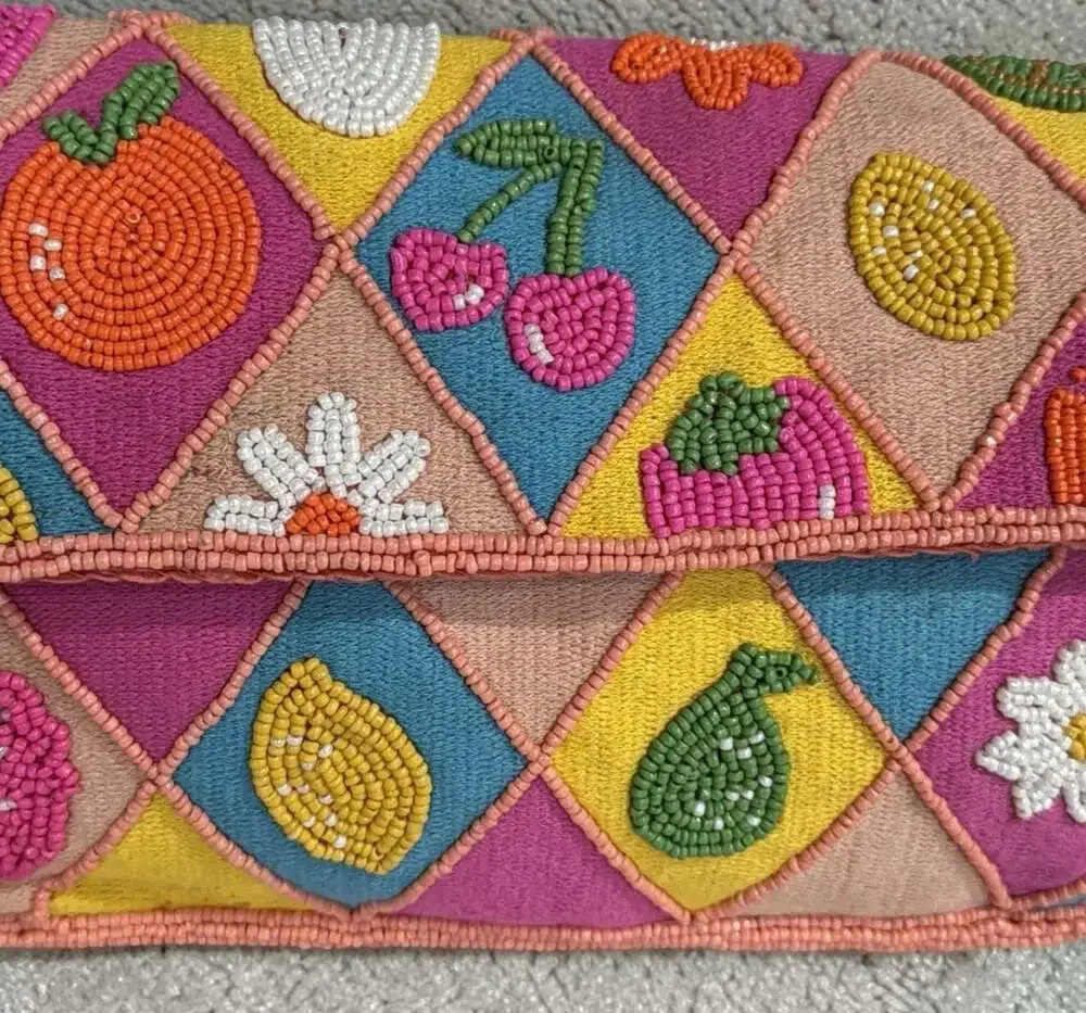 America & Beyond Beaded Fruit & Flower Summer Tropical Embellished Shoulder Bag